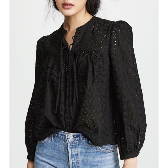 madewell eyelet double tie peasant top